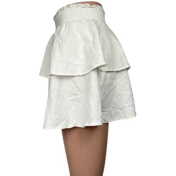 Princess Polly White Linen Tiered Layered Smocked Ruffle Peasant Mini Skirt Sz 4 - Picture 2 of 7